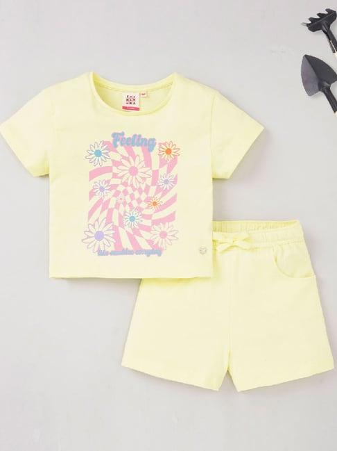 ed-a-mamma kids yellow cotton floral print t-shirt set