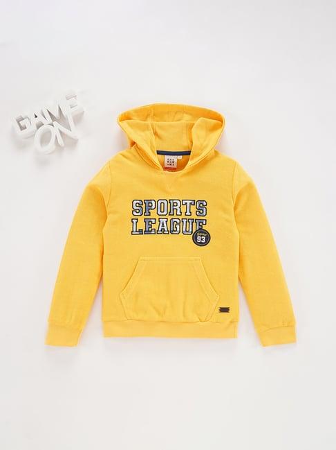 ed-a-mamma kids yellow embroidered full sleeves  hoodie