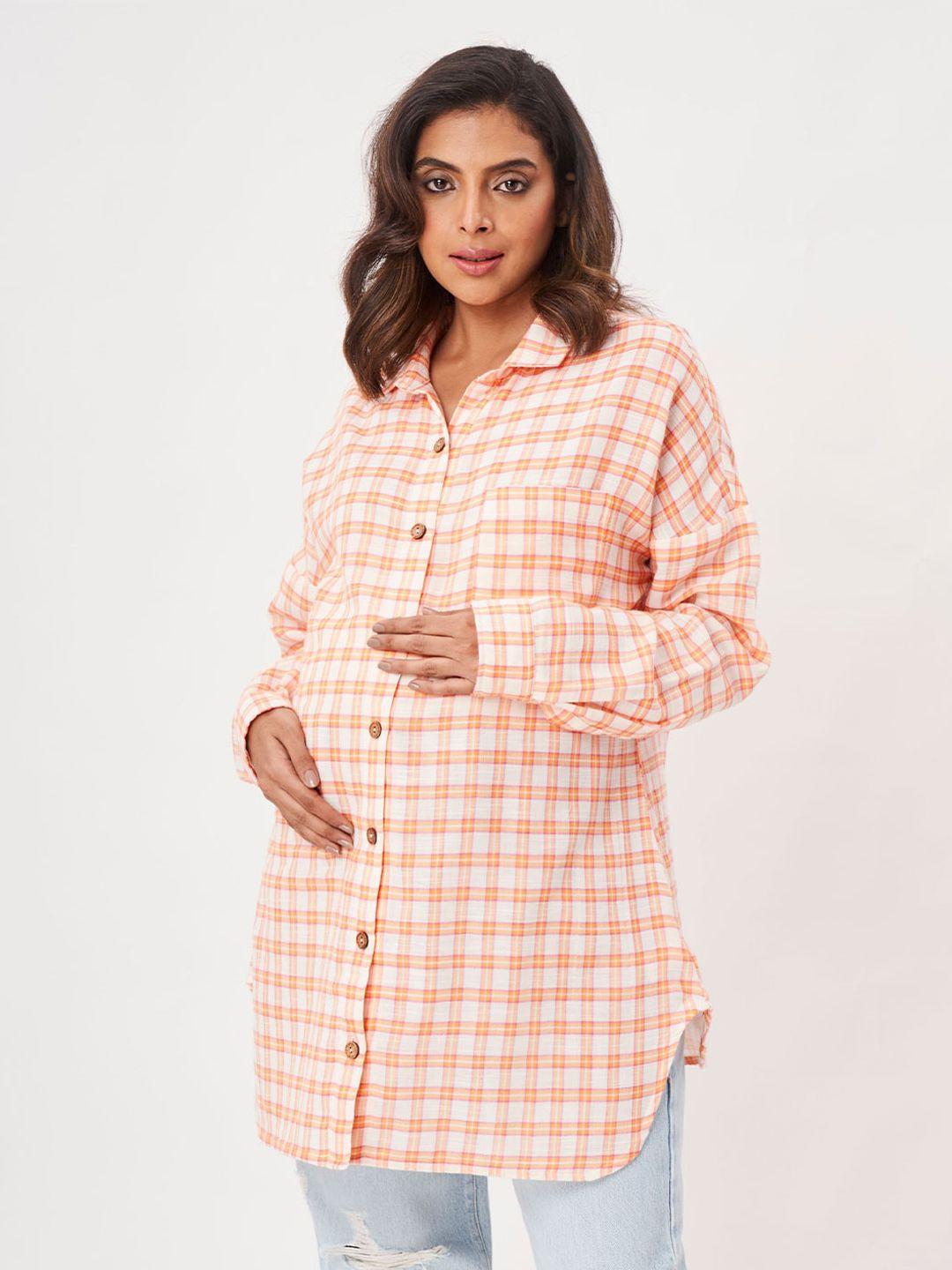 ed-a-mamma women boxy gingham checks maternity cotton shirt