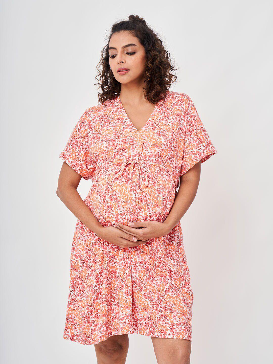 ed-a-mamma women rust floral printed maternity dress