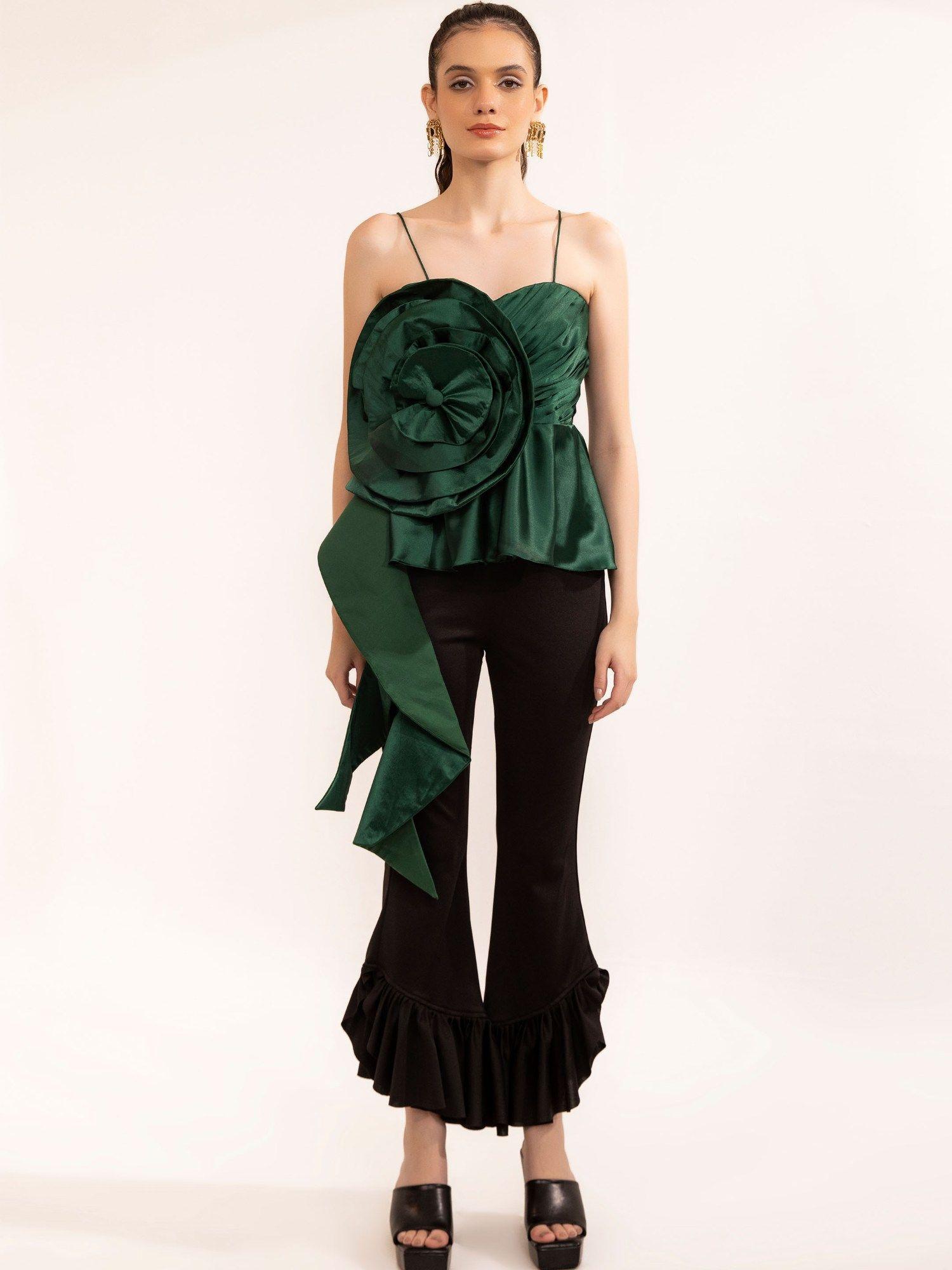 eden green pilum pleated top with rose