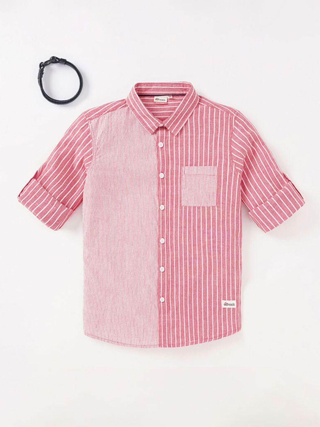 edheads boys pink striped cotton casual shirt