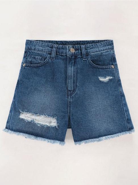 edheads kids blue cotton distressed shorts