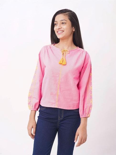 edheads kids pink cotton embroidered full sleeves top