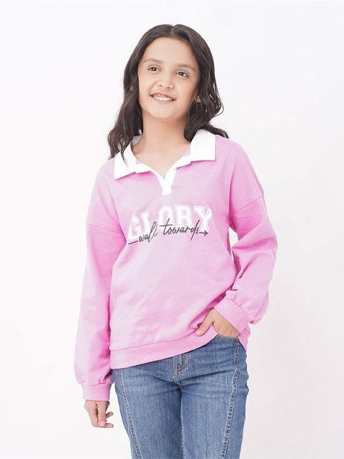 edheads kids pink cotton printed full sleeves sweatshirt