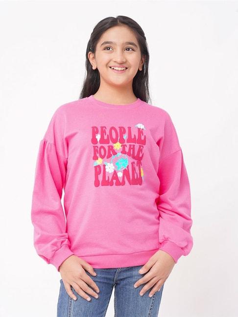 edheads kids pink cotton printed full sleeves sweatshirt