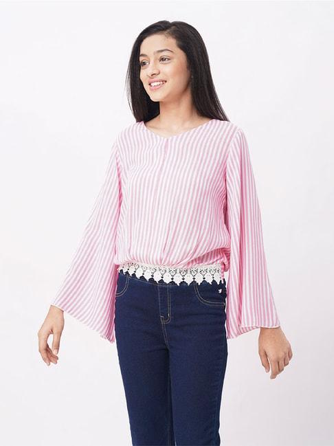 edheads kids pink cotton striped full sleeves top