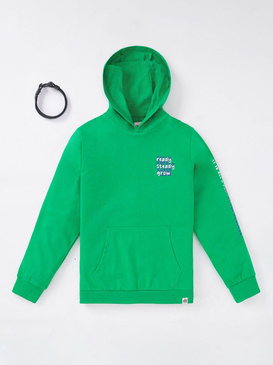 edheads boys green solid printed hooded cotton long sleeves sweatshirt