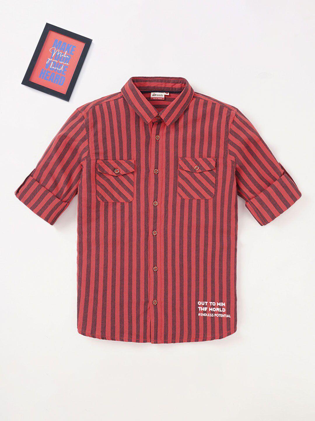 edheads boys red printed striped casual cotton  shirt