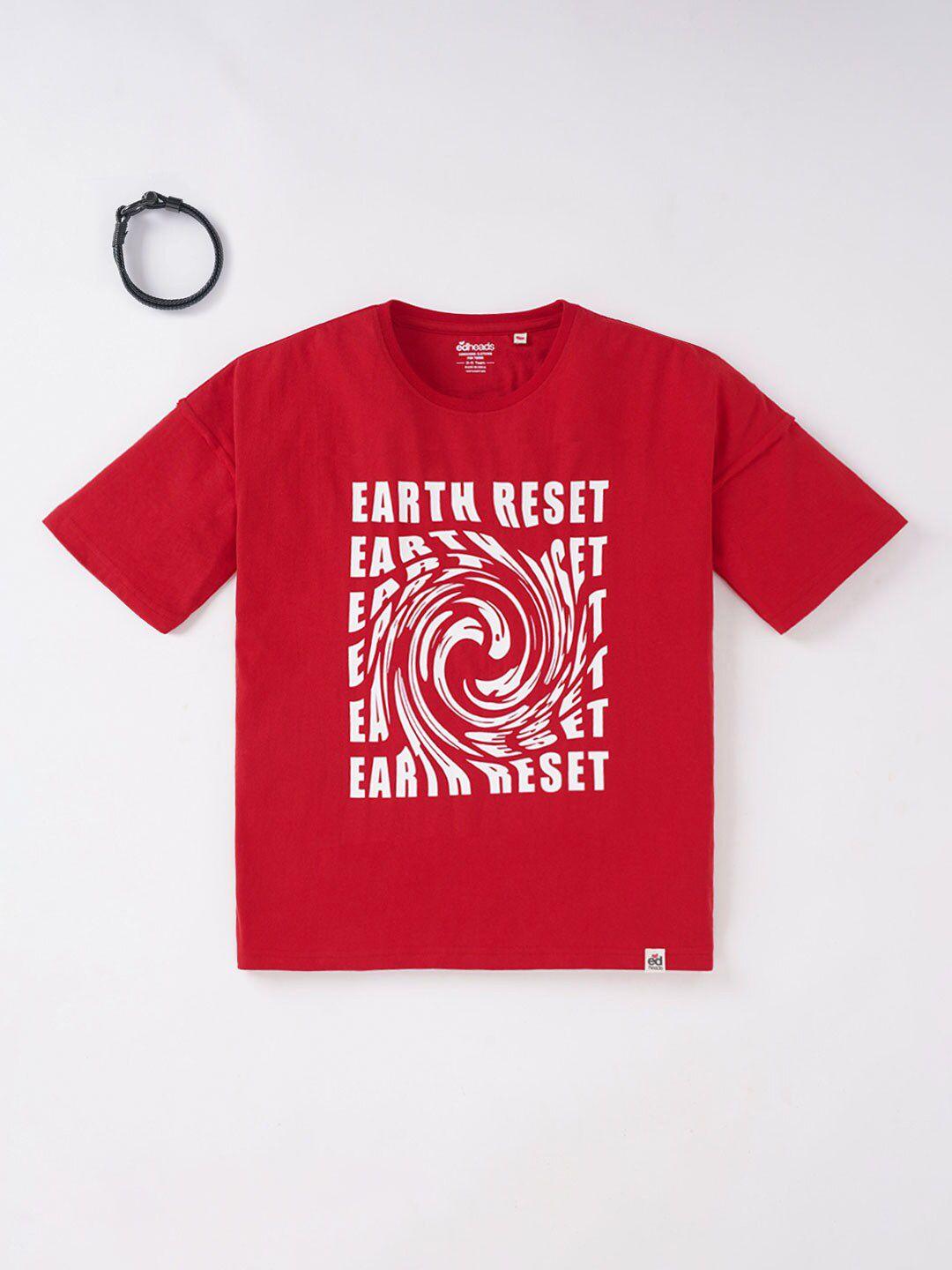 edheads boys red typography printed t-shirt