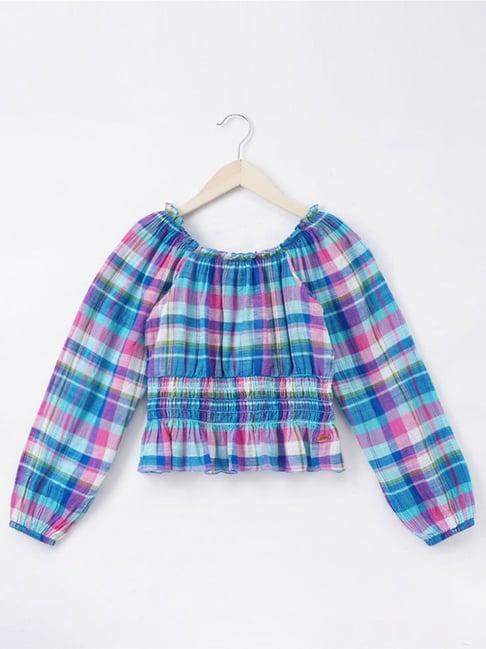 edheads kids blue & pink cotton chequered full sleeves top
