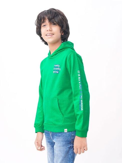 edheads kids green cotton printed full sleeves hoodie