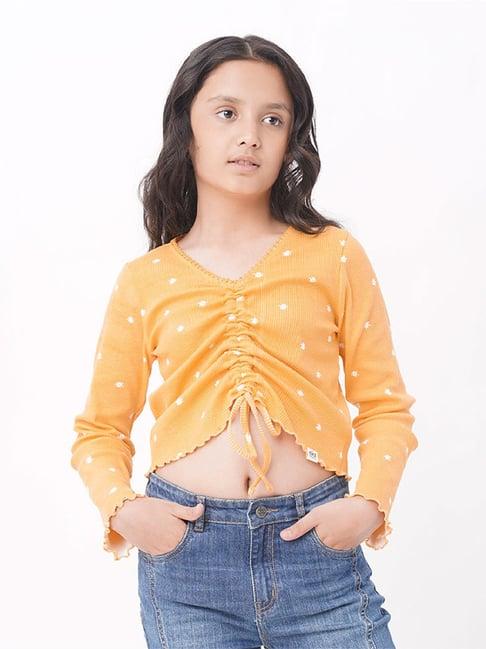 edheads kids orange cotton floral print full sleeves t-shirt