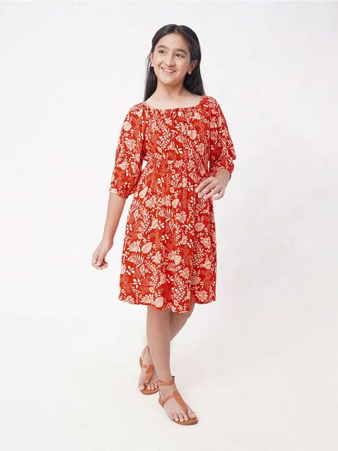 edheads kids orange cotton printed dress