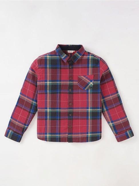 edheads kids red cotton chequered full sleeves shirt