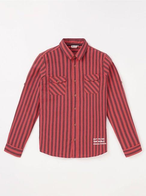 edheads kids red cotton striped full sleeves shirt