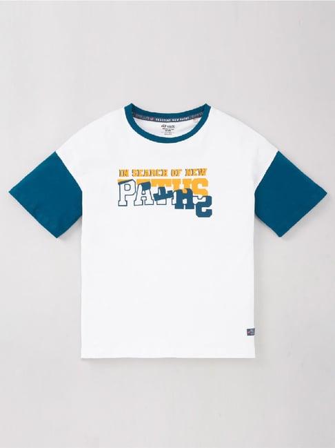 edheads kids white & navy cotton printed t-shirt