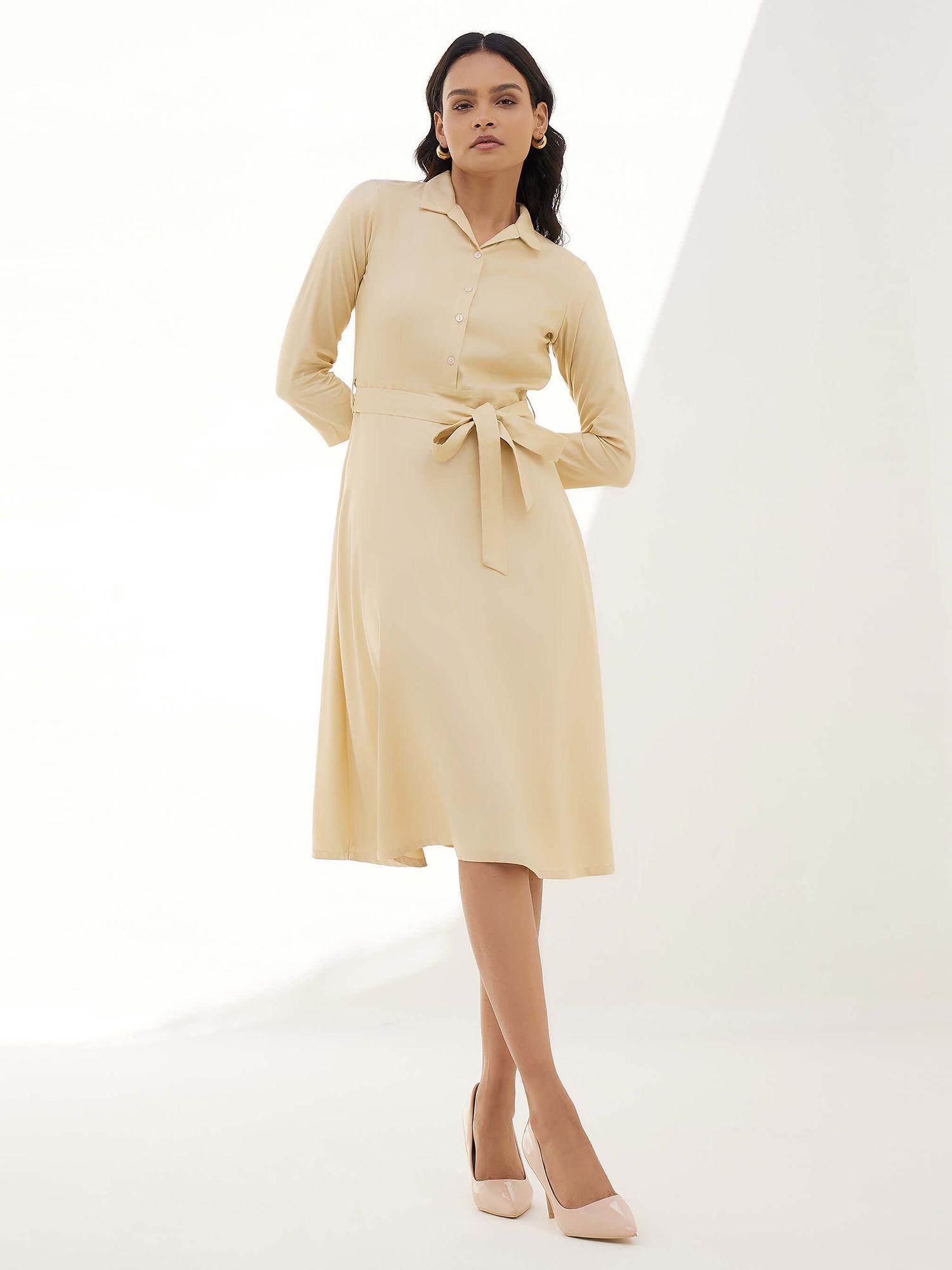 edith beige fit and flared shirt dress (set of 2)