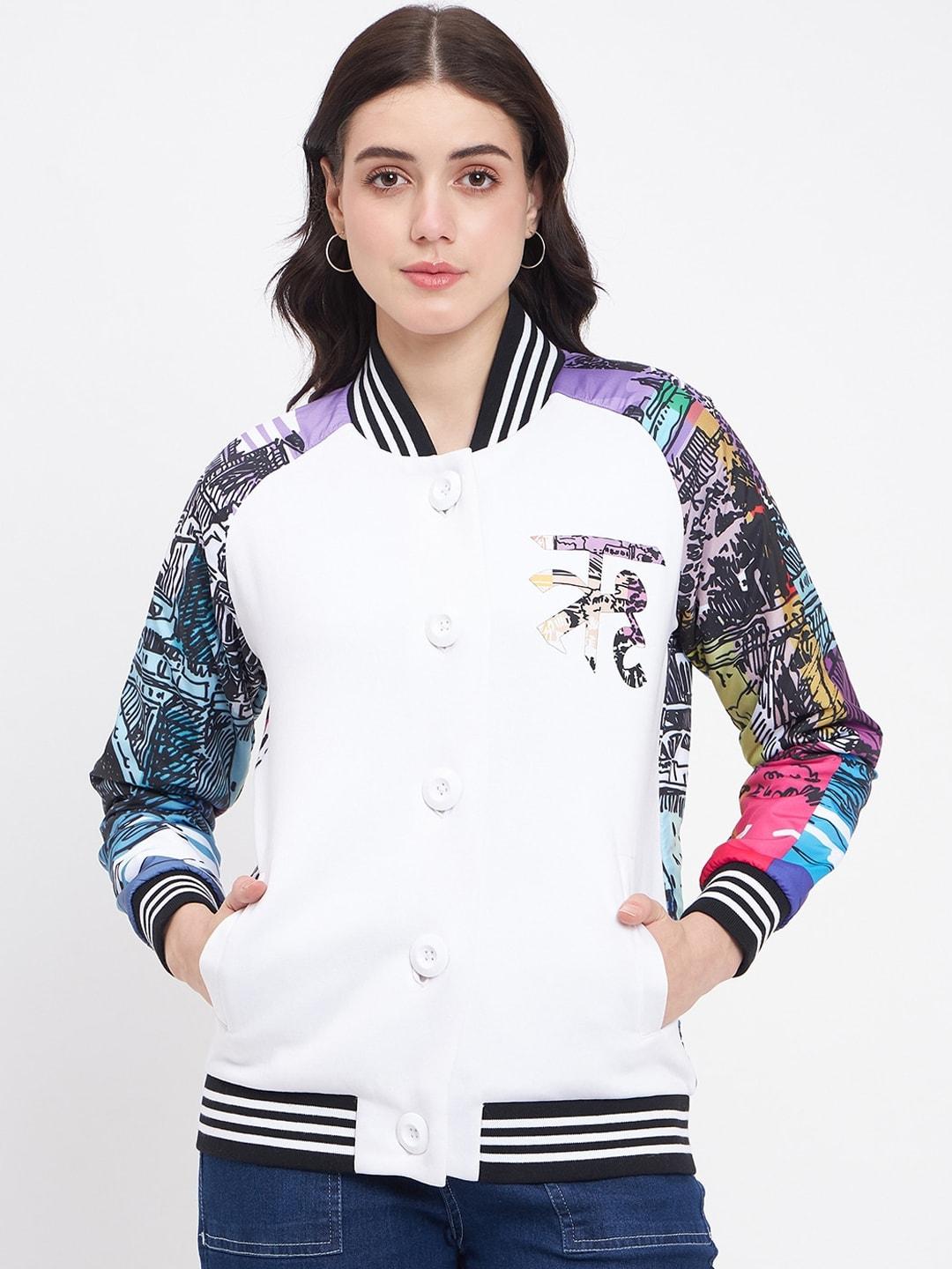 edrio abstract printed stand collar cotton bomber jacket