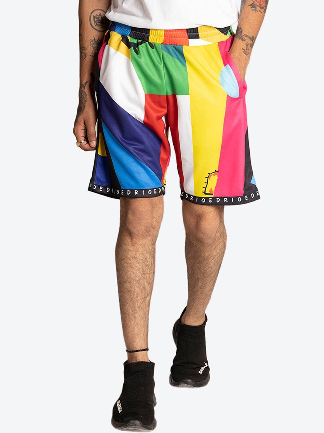 edrio men colourblocked regular fit mid rise shorts