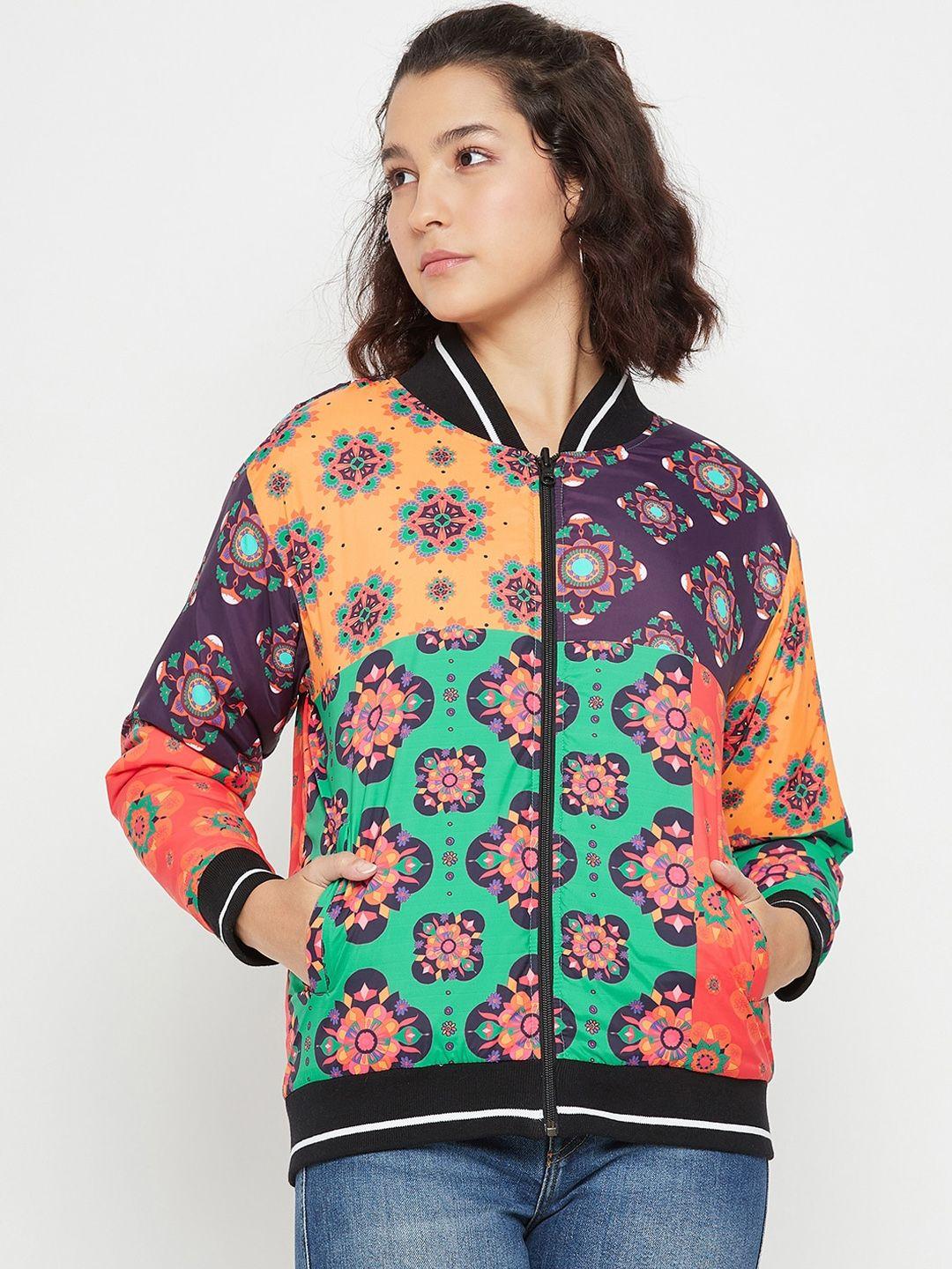 edrio  floral printed stand collar long sleeves reversible cotton bomber jacket