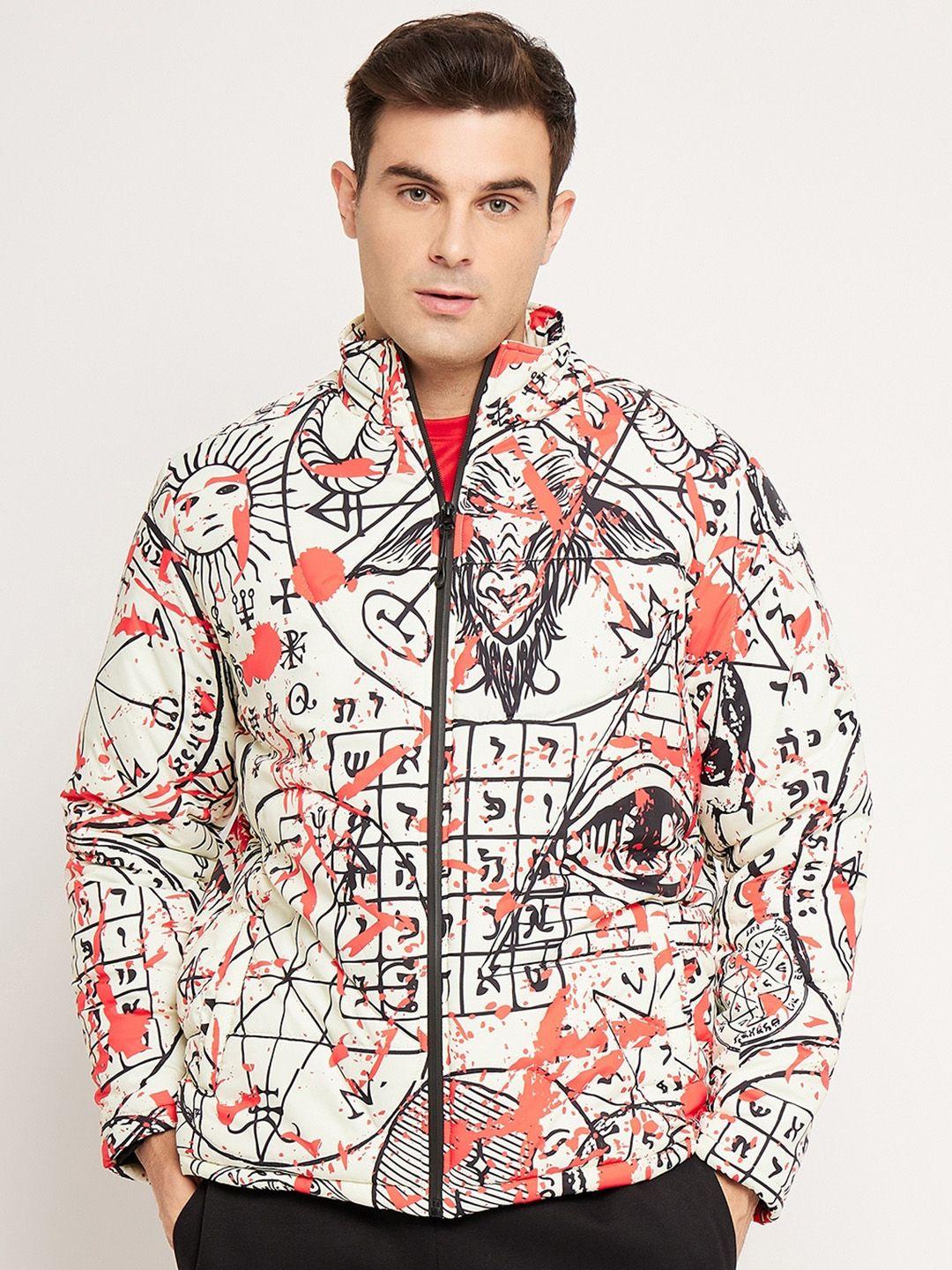 edrio abstract printed mock collar puffer jacket