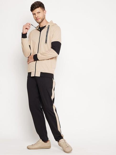 edrio beige & black colour-block tracksuit