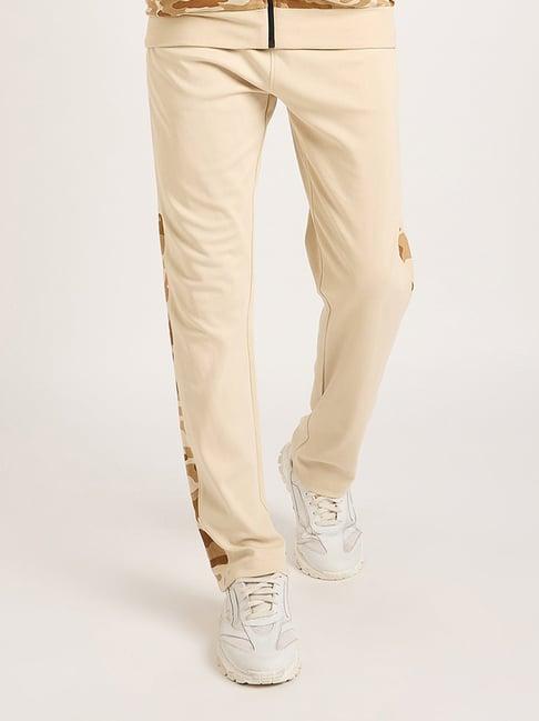 edrio beige regular fit camo print trackpants