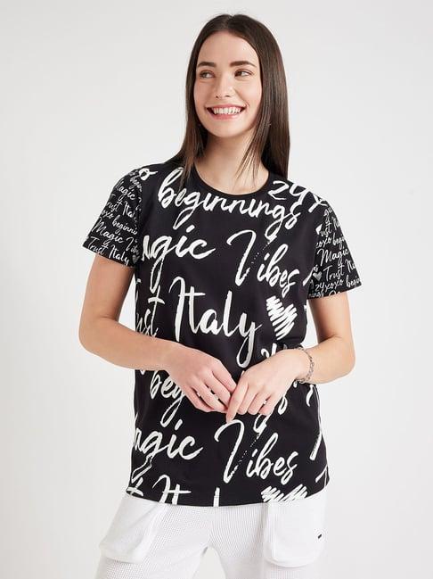 edrio black & white cotton graphic print t-shirt