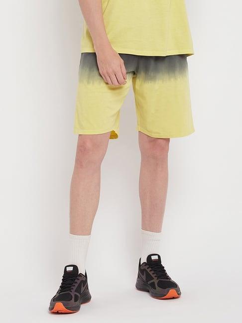 edrio black & yellow cotton relaxed fit ombre shorts