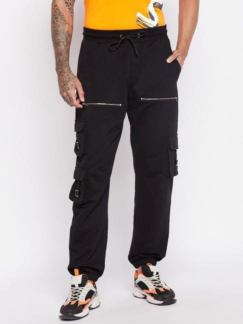 edrio black cotton relaxed fit joggers