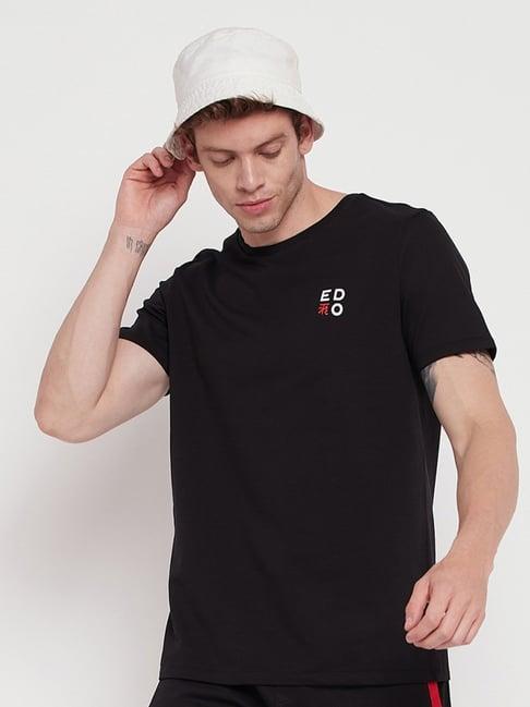 edrio black cotton relaxed fit printed t-shirt