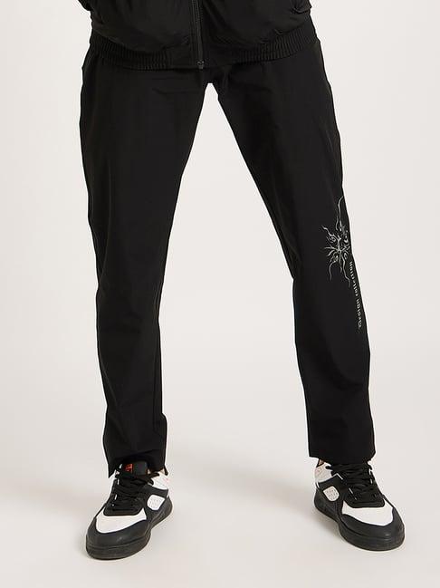 edrio black regular fit printed trackpants