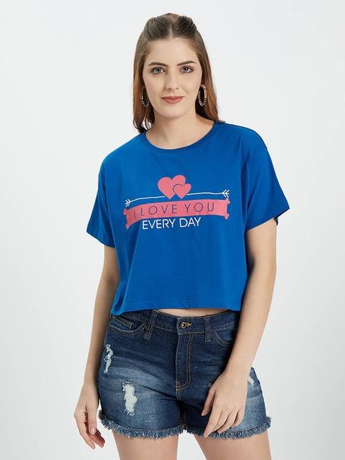 edrio blue graphic print crop t-shirt