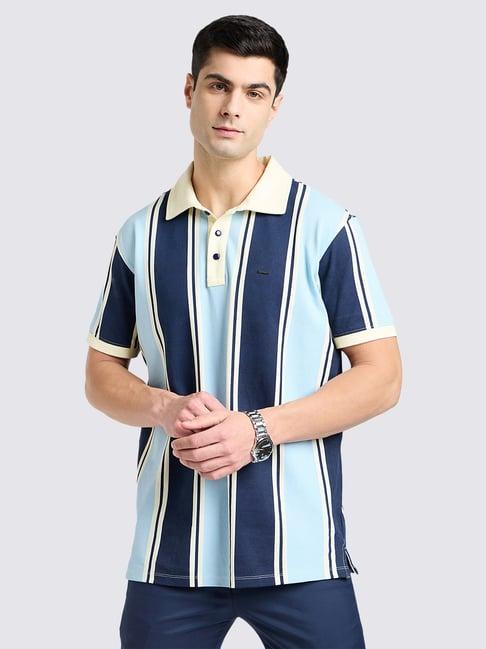 edrio blue regular fit striped polo t-shirt