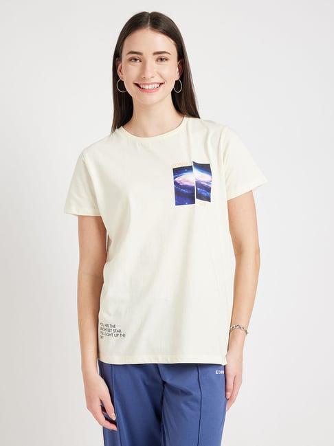 edrio cream cotton graphic print t-shirt