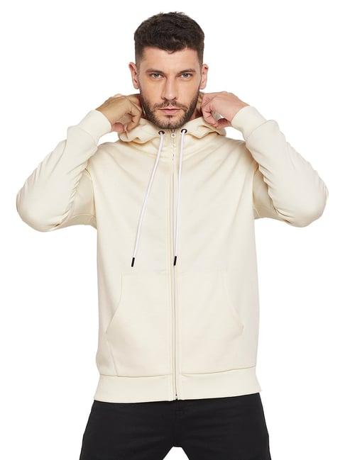 edrio cream regular fit printed hooded sweatshirt