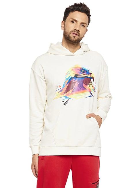 edrio cream regular fit printed hooded sweatshirt