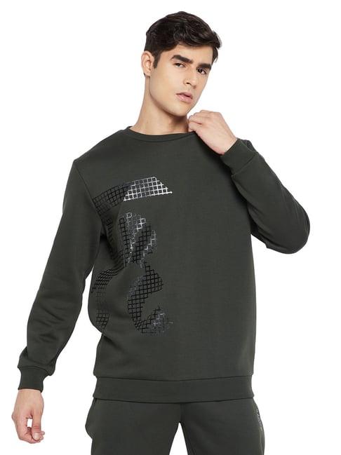 edrio dark green regular fit printed sweatshirt