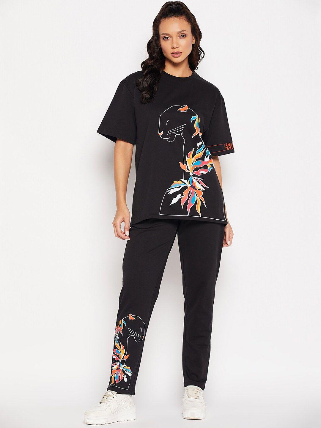 edrio floral lion printed pure cotton t-shirt with trousers co-ords