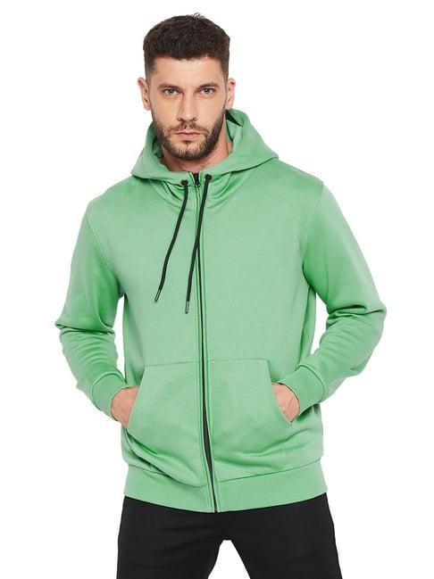 edrio light green regular fit printed hooded sweatshirt