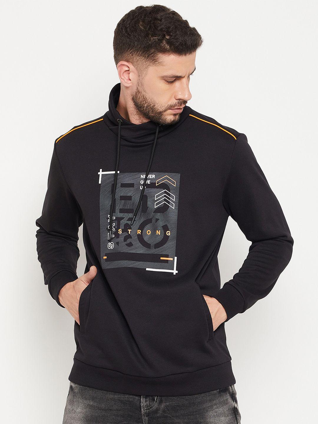 edrio men black printed hooded sweatshirt