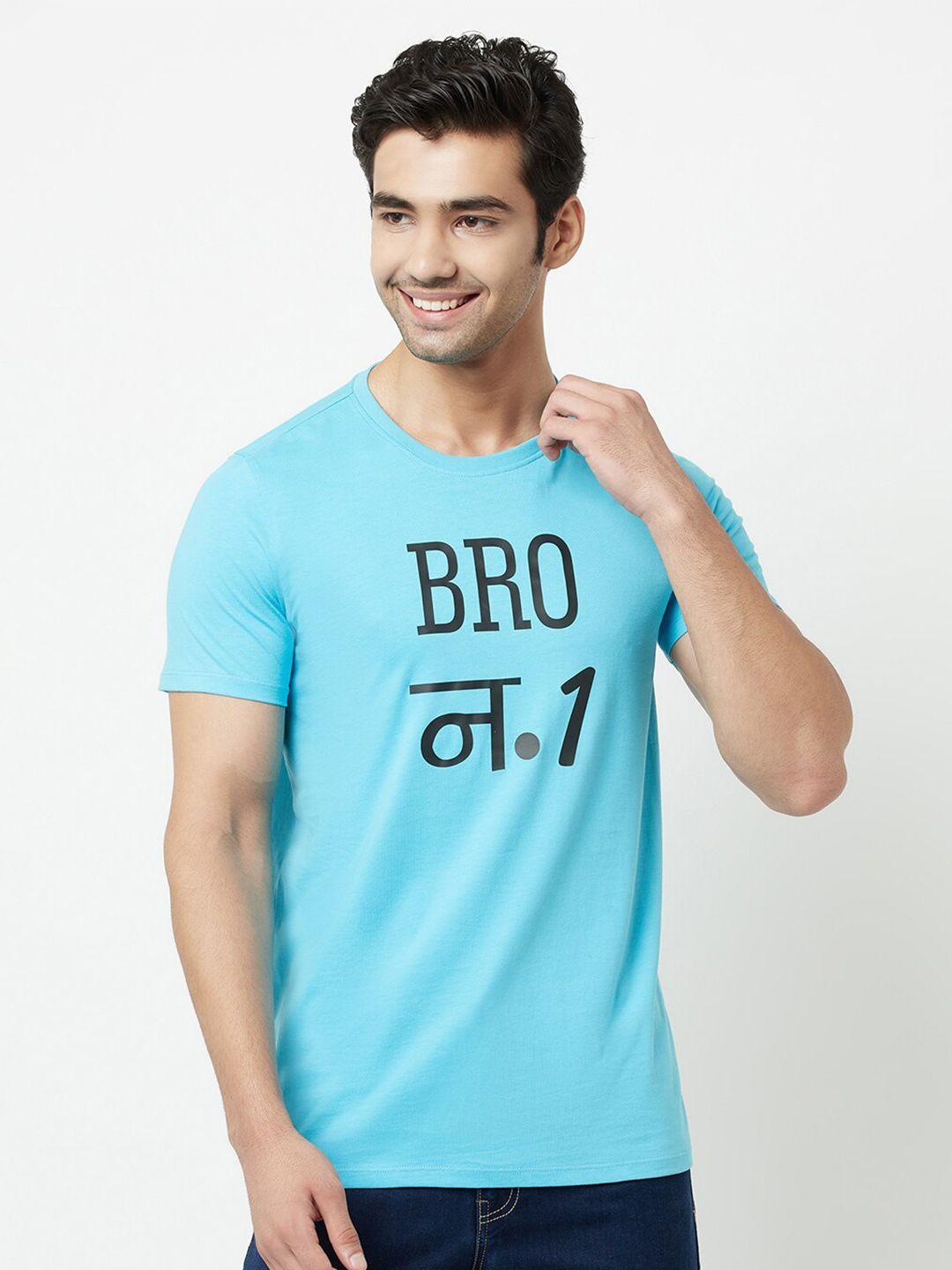 edrio men blue typography printed pure cotton t-shirt