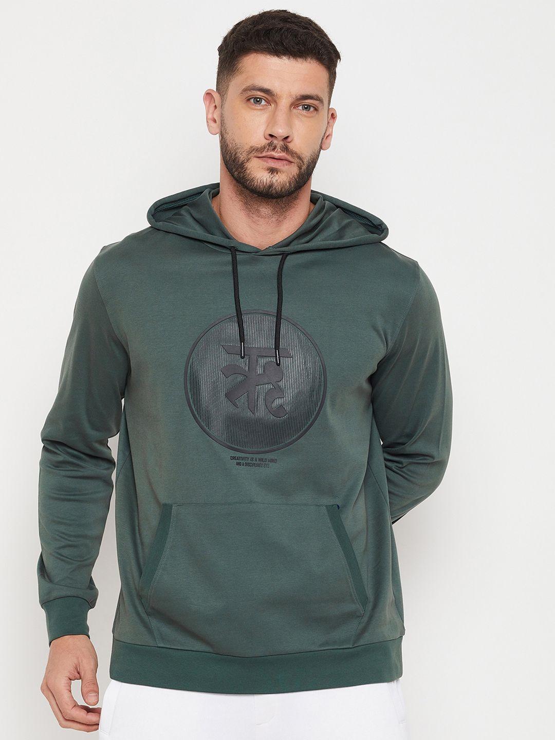 edrio men green printed hooded sweatshirt