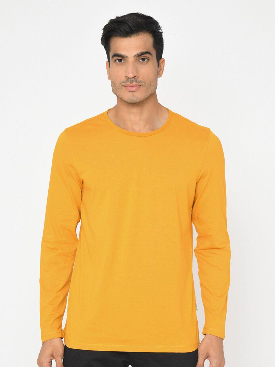 edrio men mustard yellow pure cotton t-shirt