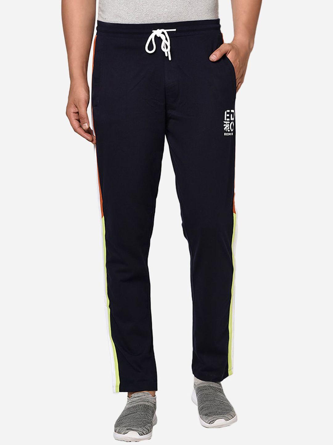 edrio men navy-blue solid cotton track pant