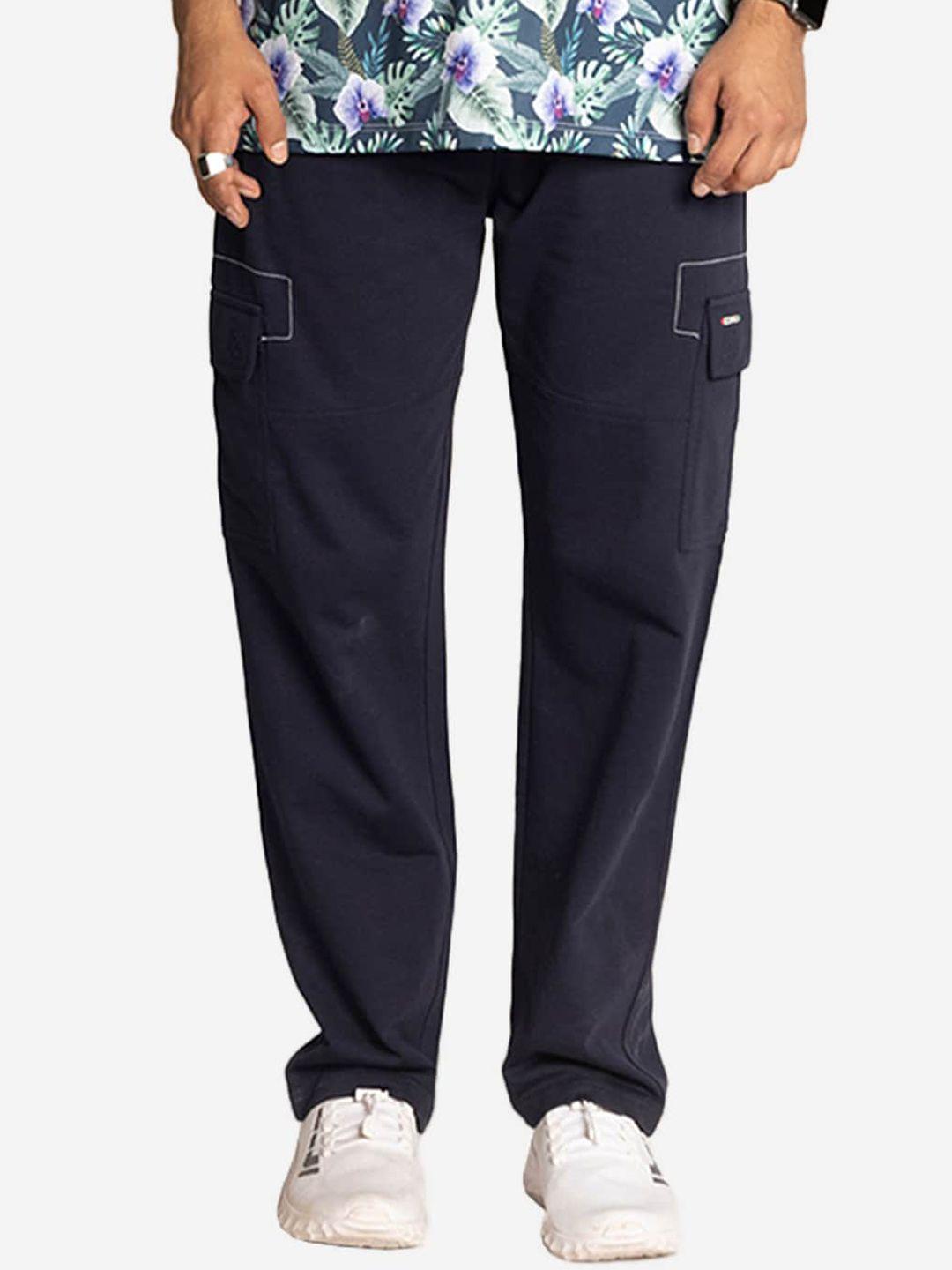 edrio men navy blue solid track pants