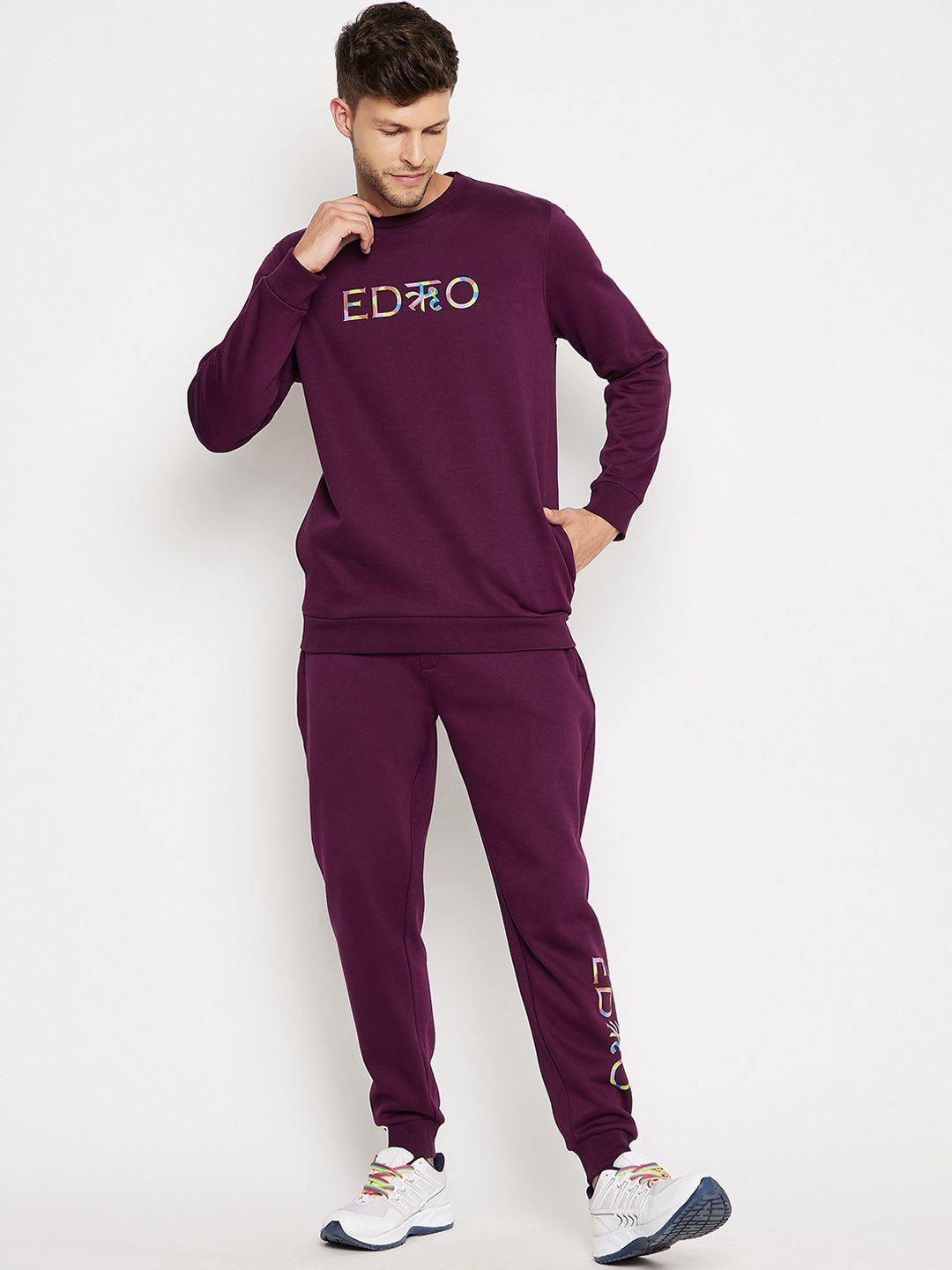 edrio men purple solid fleece tracksuits