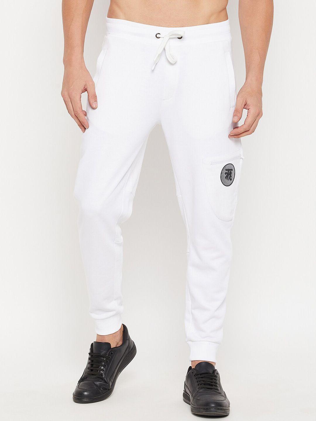 edrio men white hd print zipper pocket cotton jogger