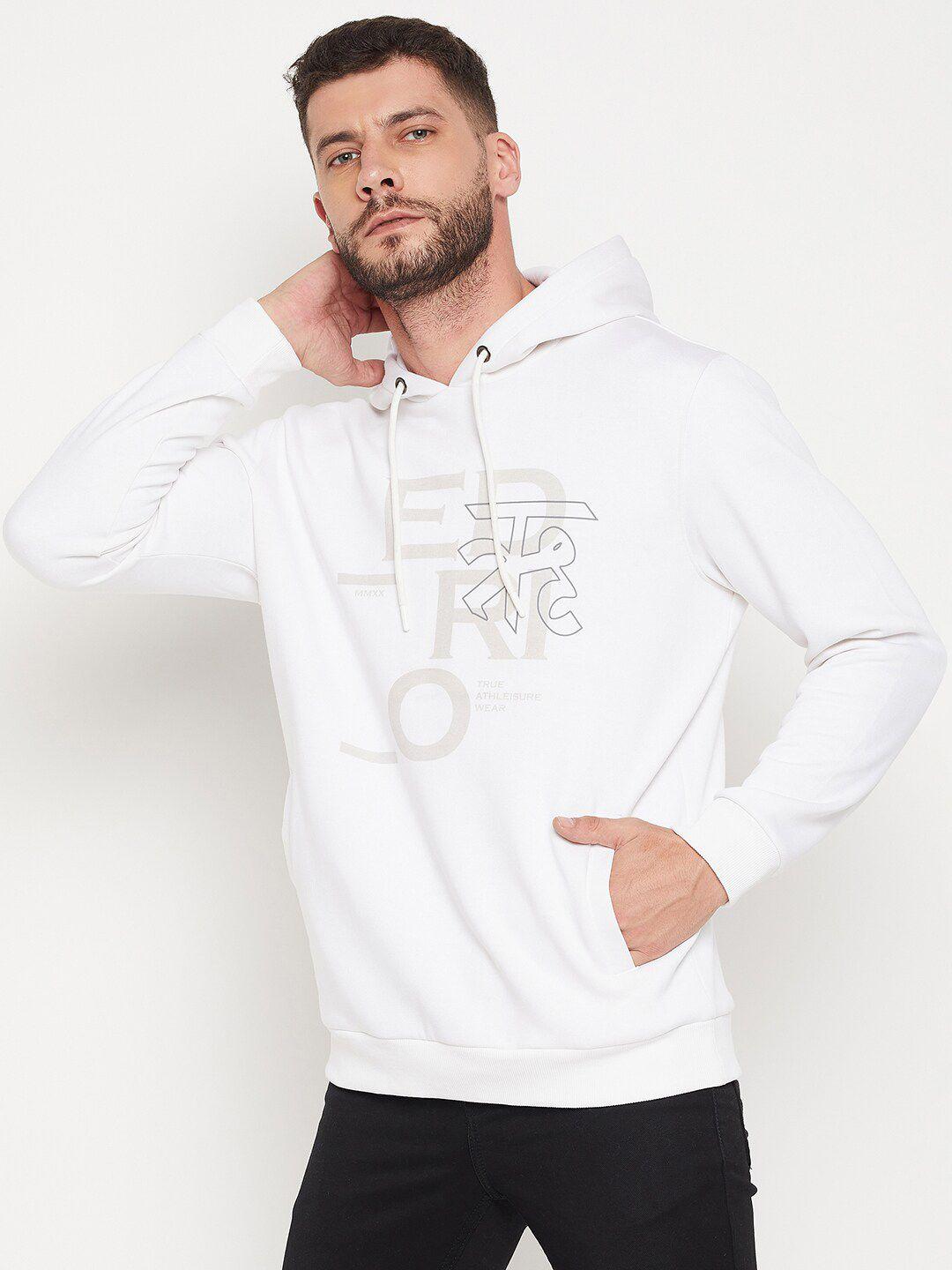 edrio men white printed hooded sweatshirt